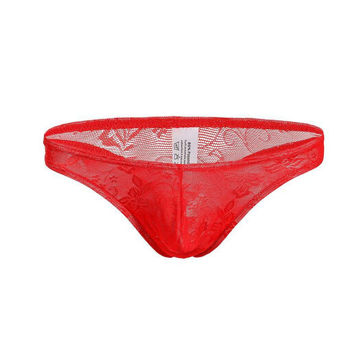 Men's sexy underwear lace thong low waist trendy men's fashionable breathable elastic underwear C505 black M