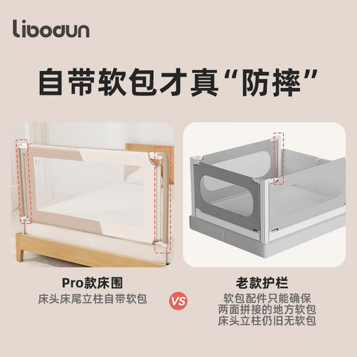 LIBODUN bed guard baby safety guardrail bed guardrail baby anti-fall bed protective guardrail child anti-fall bedside bed guardrail PRO cloud gray + easy and quick change and wash New industry standard 5A safety certification 2.0 meters per side