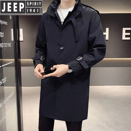 JEEP SPIRIT, мужская ветровка средней длины, осень-зима 2025, новое повседневное пальто с лацканами, свободное деловое красивое пальто в корейском стиле, черное M