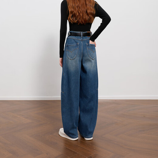 Three-color plus velvet 2025 winter new scimitar jeans casual loose trousers simple M haze blue L 165/72A