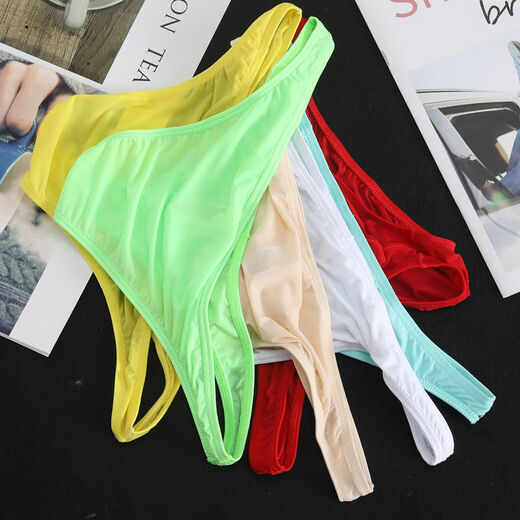 New ice silk underwear men's triangle thong low waist fashionable solid color sexy men's summer underwear thin section 2 pack coffee + black M