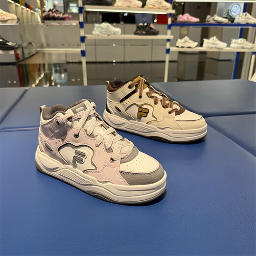 FILA trendy brand 2025 winter men's and women's BANK2 high-top plus velvet sneakers warm shoes T12W/M542912 T12W542912FMS lilac pink_snow white women's 36