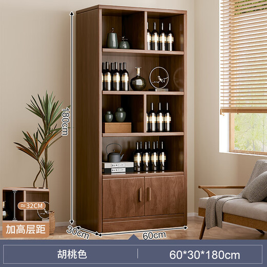 Zhong Zhang Gui solid wood ecological board wine cabinet wall-mounted living room storage display cabinet commercial wine rack 2024 new home new Chinese style door-to-door delivery thickened 15mm plate 60cm-deep walnut