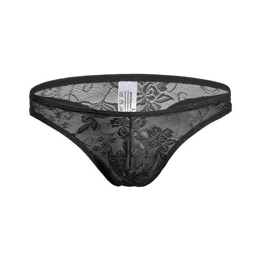 Men's sexy underwear lace thong low waist trendy men's fashionable breathable elastic underwear C505 black M