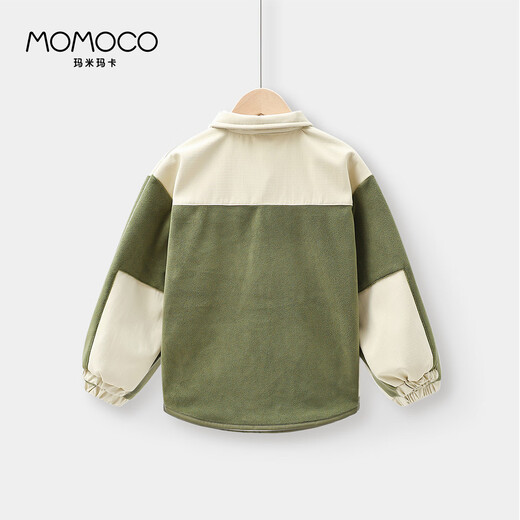 Mami Maka (MOMOCO) children's clothing boys' shirts 2025 winter fashion stitching shirts for middle and large children, light green 110