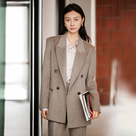 LadyS Elite thickened Australian wool cashmere women's autumn and winter coffee color loose suit suit milk coffee suit S
