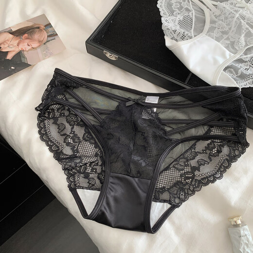 Universal Heartbeat Encounter French Sexy Lace Hollow Girls Underwear Breathable Low Waist Briefs White + Skin Color + Pink L (100-120Jin Jin equals 0.5kg)