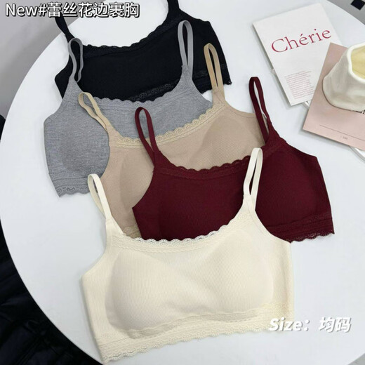 Clolv kissCK forest color lace underwear women's latex breathable fixed one-cup tube top women's push-up beautiful back camisole black + khaki quality version one size fits all 80-120Jin Jin equals 0.5 kg