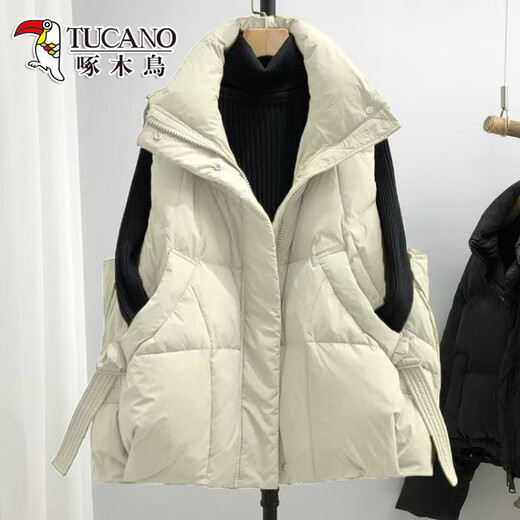 Woodpecker thickened down cotton vest women's short loose slim fashionable cotton vest outer wear autumn new vest black L recommended 105-125Jin Jin equals 0.5 kg