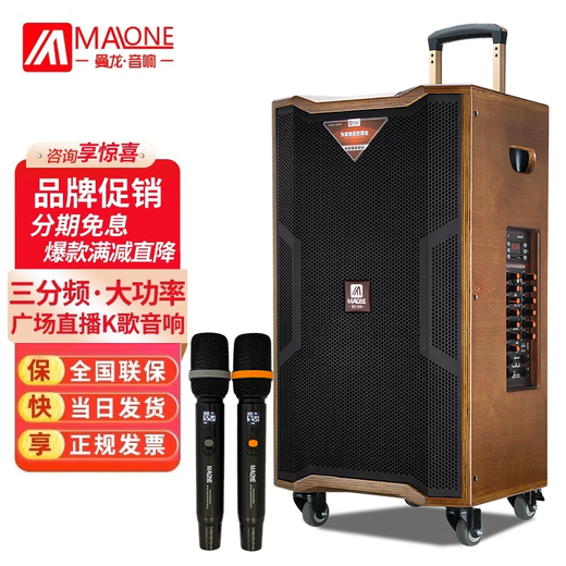 MALONE outdoor square dance audio high-power heavy bass live broadcast singing karaoke performance with Bluetooth sound card wireless microphone portable trolley speaker 10-inch audio + 18.5-inch karaoke machine 500G official standard configuration