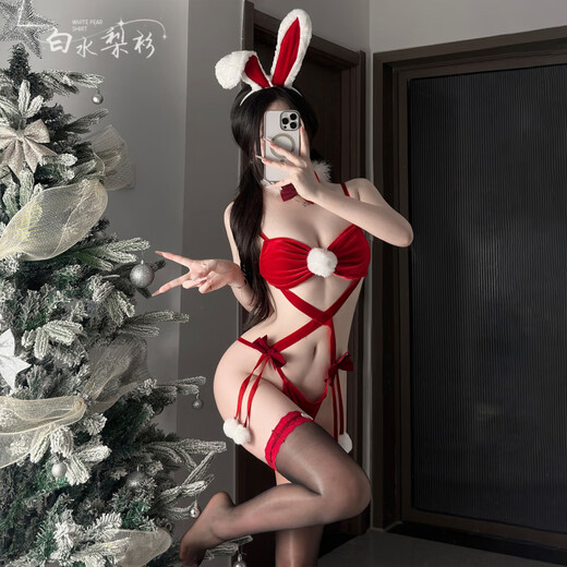 Christmas outfit bunny suit COS suit velvet tube top three-point uniform for women new pure desire shirt three-point bunny girl (including headband + neck ring + three-point jumpsuit) one size