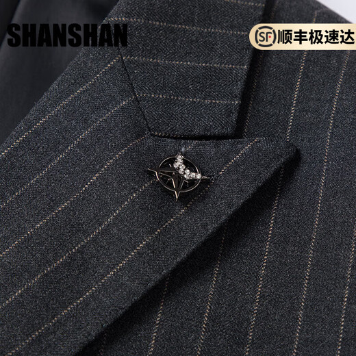 Shanshan (SHANSHAN) light luxury brand men's suit casual gray striped slim double-breasted suit suit for men gray striped XL 175