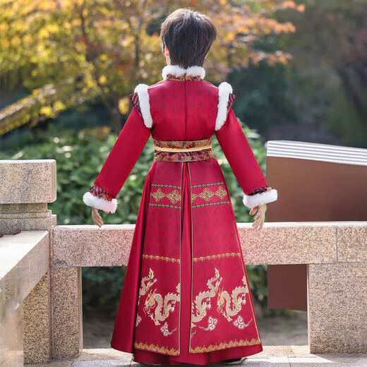 Anneyol Boys Hanfu Autumn and Winter Young Master Tang Suit Winter Boys New Year Clothes Children's Ancient Clothes Winter Clothes Thickened Red 150