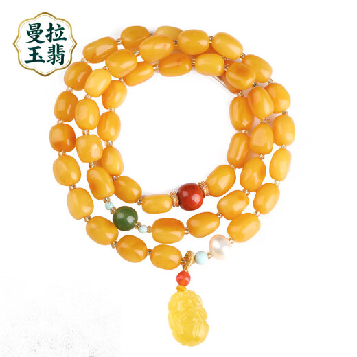 Manla Jade Pei Natural Beeswax Bracelet Women's DIY Jasper Accessories Pixiu Amber Multi-circle Bracelet 7.8MM Beeswax Bracelet