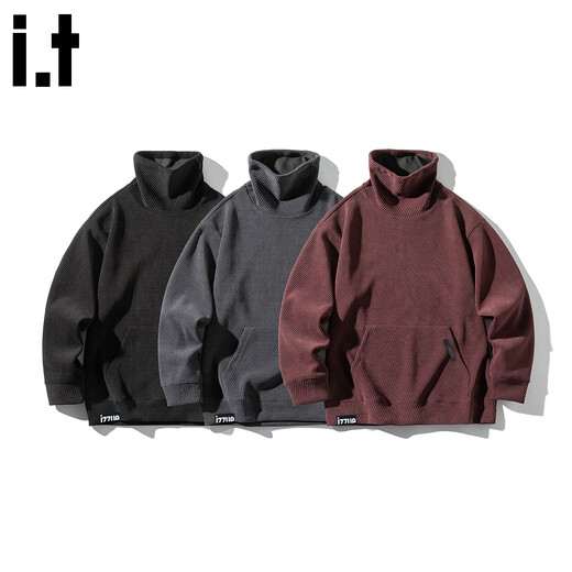 Izzue it Hong Kong trendy brand turtleneck sweatshirt men's autumn and winter American retro loose casual pullover top jacket dark gray official authentic M