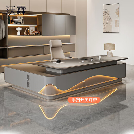 E0 level environmentally friendly light luxury boss desk modern desk president chairman high-end executive desk table and chair combination 2.4m boss table double cabinet