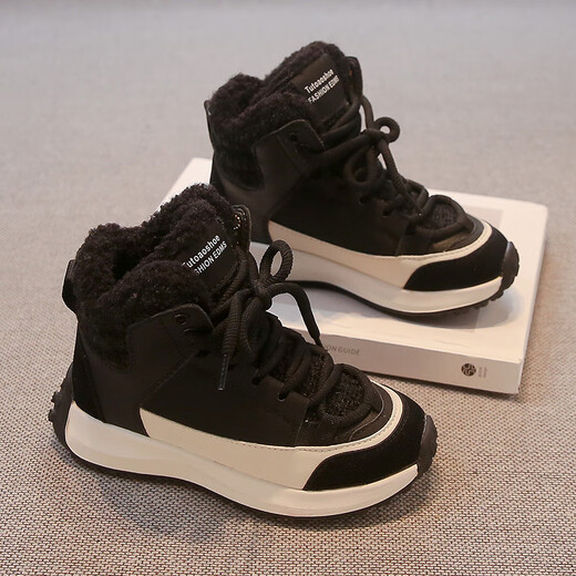 G.duck children's snow boots 2025 winter velvet girls' short boots medium and large children thickened fur shoes warm large cotton shoes beige velvet 36 inner length 22.3cm