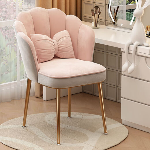 Japanese Muji Makeup Chair Petals Chair Back Light Luxurious Simple Modern Desk A Dressing Table Stool Black Legs - Off-White Velvet Sponge Style Free Butterfly Pillow