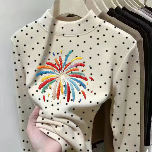 Girls' German velvet long-sleeved T-shirt in autumn and winter for older children, cartoon polka-dot half turtleneck top, warm inner layering shirt, apricot hello Hello Kitty 110