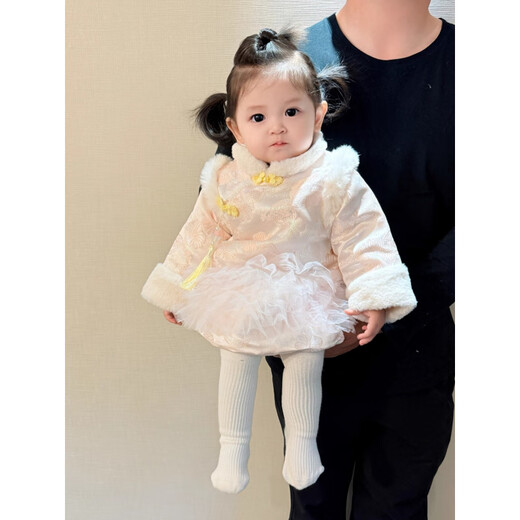 Huinubi baby girl's one-year-old New Year's greetings winter thickened dress baby winter clothing sweet new Chinese style thickened festive dress snow gauze gold buckle 73 cm (recommended 15-18 Jin Jin equals 0.5 kg)