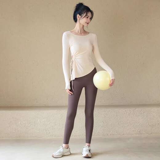 ACKDCS high-end yoga top women's autumn and winter drawstring pleated Pilates fitness long-sleeved running sports suit