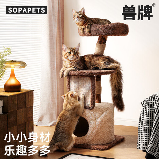 Beast brand cloud solid wood cat climbing frame small apartment cat frame with nest cat scratching post cat shelf cat tree cat nest cat scratching board integrated small tree house solid wood pillar + large nest