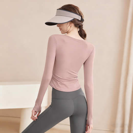 Bo Naling Yoga Wear Two-piece Set for Women Running Quick-Drying Fitness Pilates Training Dance Wear Long Sleeve Pants Suit Slanted Shoulder Hollow Yoga Suit Pink Clothes + Gray Pants L Suitable for 105-115 Jin Jin equals 0.5 kg
