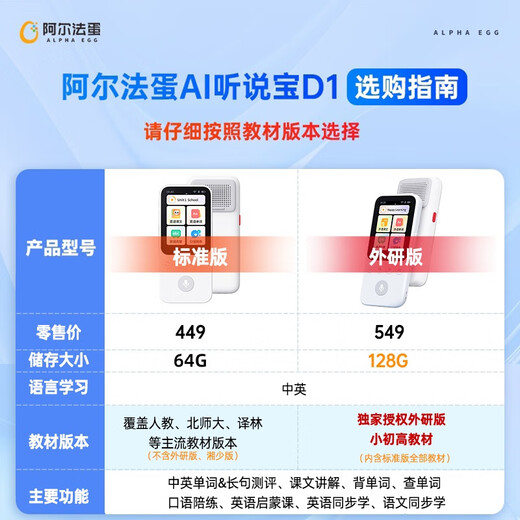 Alpha Egg Hearing Treasure D1 Hearing Treasure AI Bilingual English Listening Walkman Foreign Language Edition Intelligent Listening Repeat Learning Machine English Artifact English Listening Treasure English Walkman Hearing and Listening Treasure D1 Standard Edition 64G+ Wired Headphones
