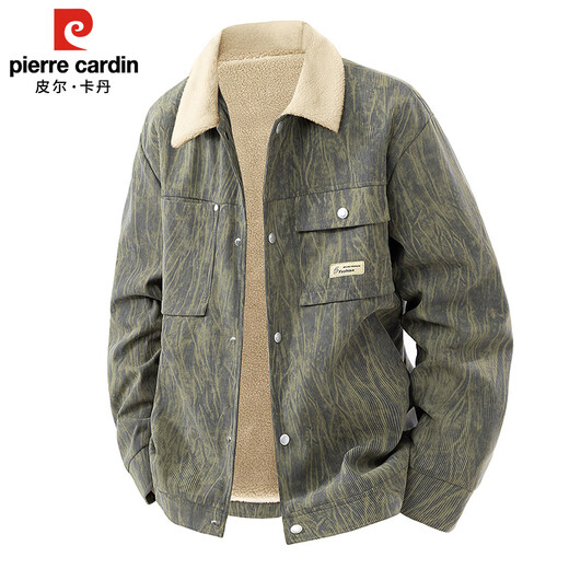皮尔卡丹（pierre cardin）外套男秋冬季加绒保暖工装夹克潮流复古衣服男装 军灰加绒 XL