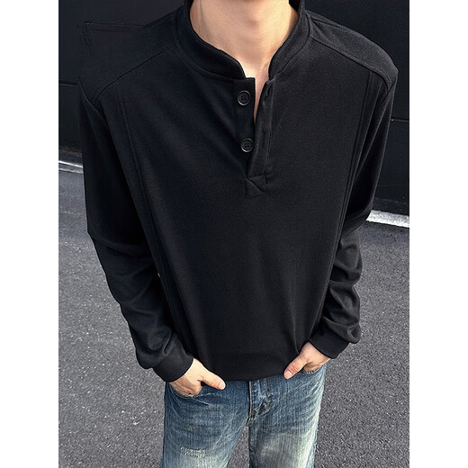 FOG SKY sweatshirt men's cleanfit Henry collar bottoming shirt men's autumn and winter inner long-sleeved T-shirt American retro top men DJS-5Q1140 hemp gray S (recommended 80-95Jin Jin equals 0.5 kg)