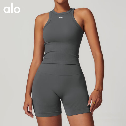 ALO YOGA American ALO yoga clothing suit yoga women's fitness running sports suit Pilates texture training tights khaki vest M