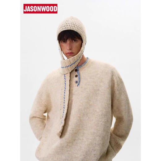 JASONWOOD Retro Atmosphere Knitted Sweater Men's American Niche Design Henley Collar Lazy Sweater Apricot Quality Upgrade M 160-170CM 90-115Jin Jin is equal to 0.5 kg