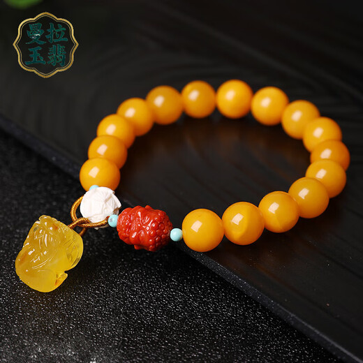 Manla Yupei Natural Beeswax Pixiu Bracelet Women's DIY Nanhong Accessories Chicken Fat Yellow Amber Ball Bracelet 10mm Style 1
