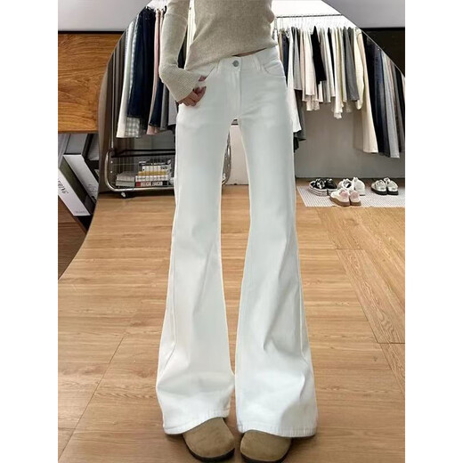 Cotton plus velvet thickened Maillard high-waisted micro-flare jeans for women in autumn and winter new straight slim flared casual pants S386 brown plus velvet high quality L 110-120Jin Jin is equal to 0.5 kg