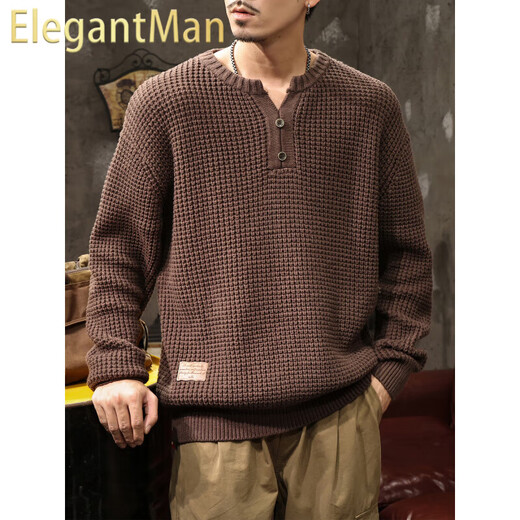 ElegantMan American retro heavyweight sweater for men in autumn and winter thickened tough guy Henry collar sweater brown sweater jacket brown M _ suitable for -125Jin Jin equals 0.5kg