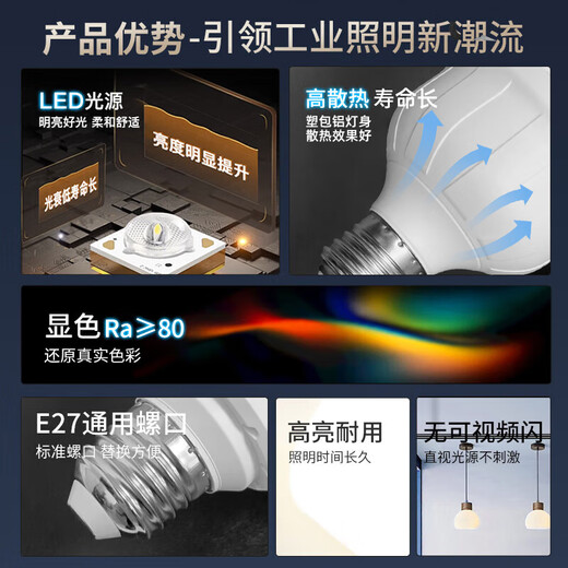 Philips (PHILIPS) led bulb high-power cylindrical bulb high-brightness warehouse bulb high color rendering e27 screw bulb 58w-white light 6000K one pack