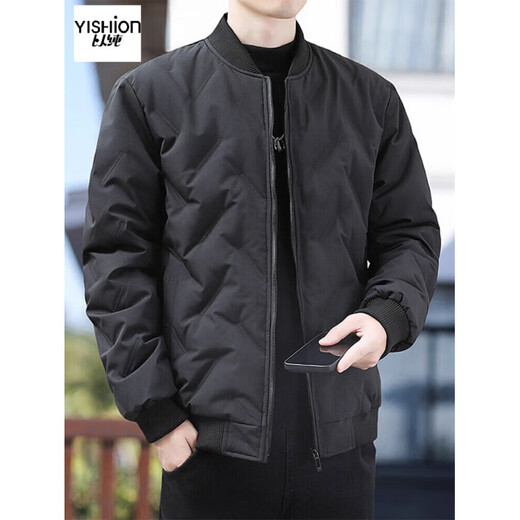 YISHion Official Baseball Stand Collar Cotton Jacket Men's Winter Lightweight Short Cotton Thickened Trendy Brand Casual Cotton Jacket Cotton Jacket Men's Flagship Official MY882 Black 2XL 130-145Jin Jin is equal to 0.5 kg