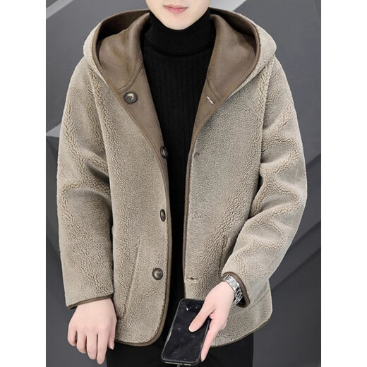 Playboy (PLAYBOY) Hooded Fur Grained Sheep Velvet Coated Fur One-piece Jacket Men's Thickened Reversible Shearling Leather Jacket Black (Reversible) 3XL Approximately 150-170Jin Jin is equal to 0.5 kg
