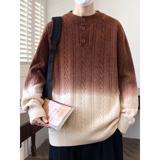 Yinwu Youth Gradient Twist Pattern Henry Collar Sweater Men's Pullover Knitted Sweater Autumn and Winter Student New Baseline Sweater 2517-Green M 95-115Jin Jin is equal to about 0.5 kg