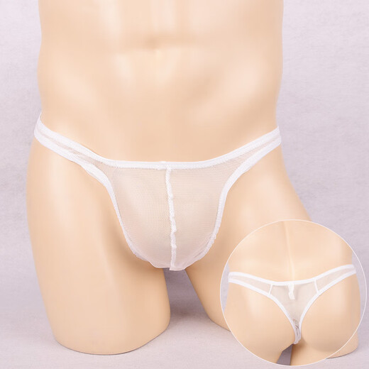 Sexy underwear popular mesh thong men's transparent sexy underwear fully transparent U convex T pants white one size