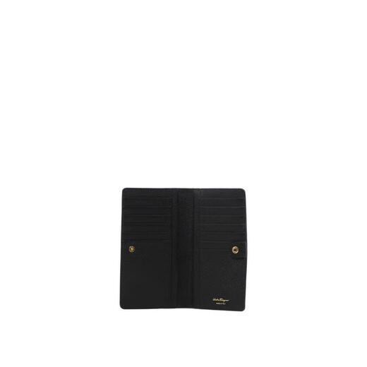 Ferragamo women's long wallet with multiple card slots, coin pocket, zipper compartment, card storage, black calfskin material BLACK UNI