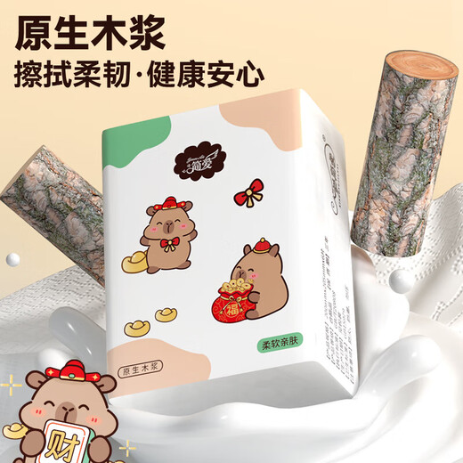 Kapibara handkerchief paper mini portable wettable water small packet tissue paper portable napkin facial tissue cute cartoon 3 layers 6 pieces * 12 packs flexible and skin-friendly