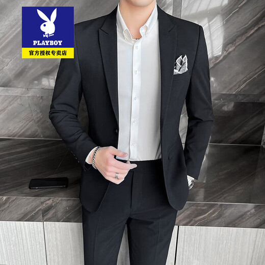 Playboy high-end suit suit for male groom and best man wedding suit Korean style slim fit Korean style lapel collar dress suit for men gray single coat 2XL recommended 135-150Jin Jin is equal to 0.5 kg