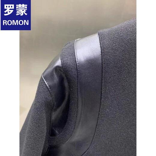 ROMON black short woolen baseball jacket men's winter warm padded jacket handsome leather jacket cotton jacket black L