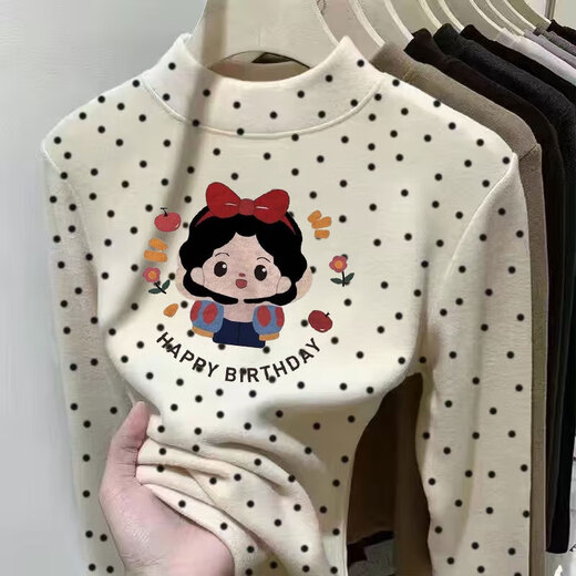 Girls' German velvet long-sleeved T-shirt in autumn and winter for older children, cartoon polka-dot half turtleneck top, warm inner layering shirt, apricot hello Hello Kitty 110