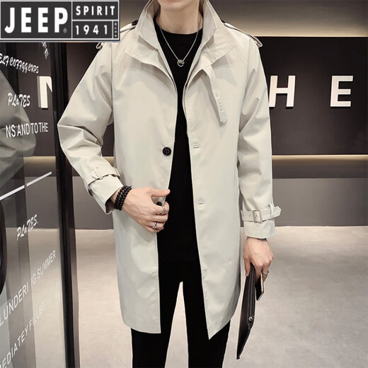 JEEP SPIRIT, мужская ветровка средней длины, осень-зима 2025, новое повседневное пальто с лацканами, свободное деловое красивое пальто в корейском стиле, черное M