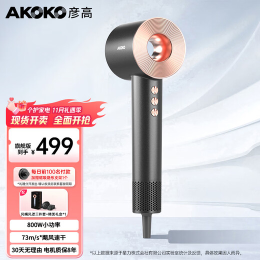 Yangao AKOKO Yangao hair dryer for home dormitory students 800w negative ion hair care high speed low power 500w gift birthday gift for women flagship version - Yunmo Gray (800W