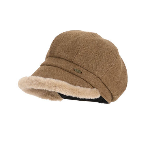 Pierre Cardin British retro fisherman hat octagonal hat women's autumn and winter warm beret plus down duck tongue Japanese ear protection versatile 8979-Coffee One size fits all 55-60 head circumference