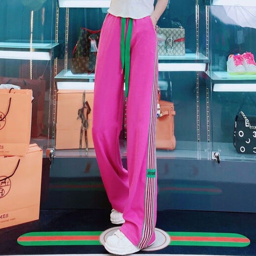 锦人初高腰抽绳显瘦侧边宽松阔腿裤女2024春新款运动休闲裤 13062#绿色 均码 m 建议80100斤