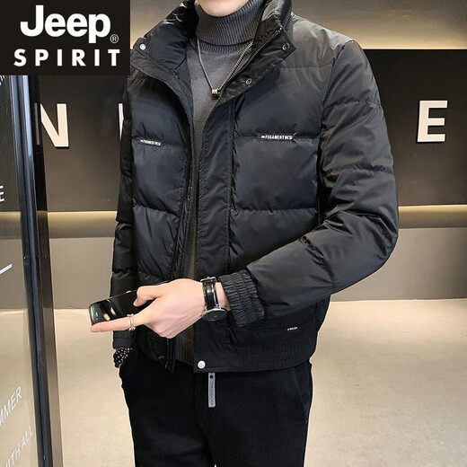JEEP SPIRIT мужской пуховик короткий стиль красивый зимний тонкий модный бренд теплый 2025 новая модная тонкая однотонная куртка черного цвета M 90-100Jin Jin равна 0,5 кг